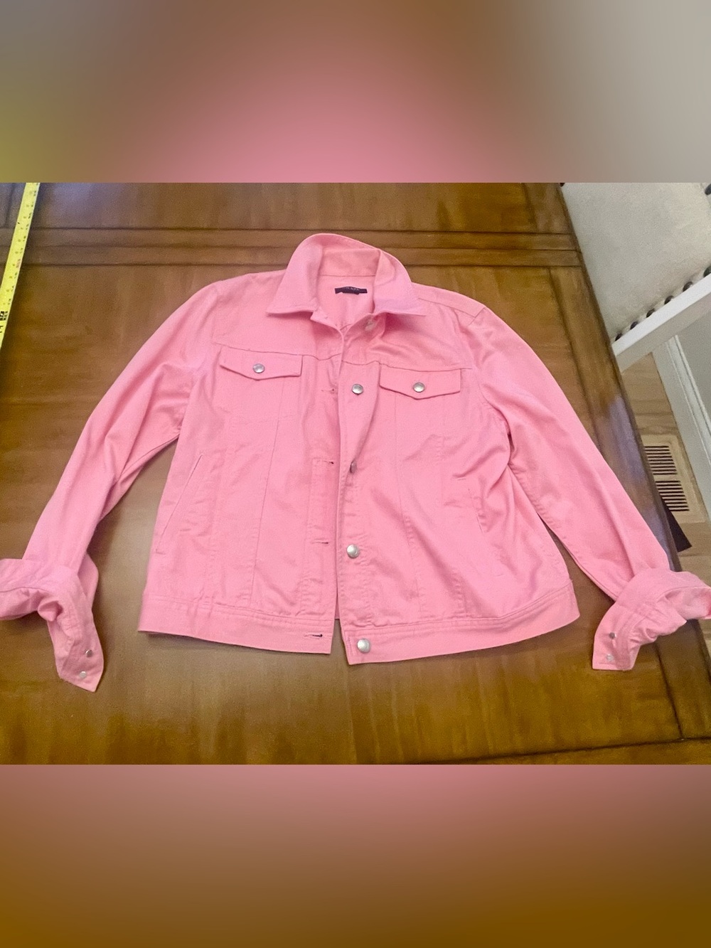 Chaps Pink w/ Silver Button-Front Jean Jacket